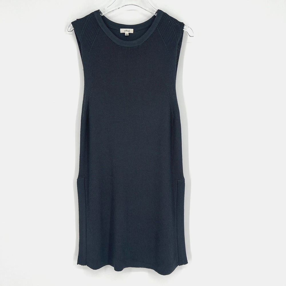 Wilfred Knit Tunic‎ Womens L Blue Sleeveless Tank Side Slit Lagenlook Classic